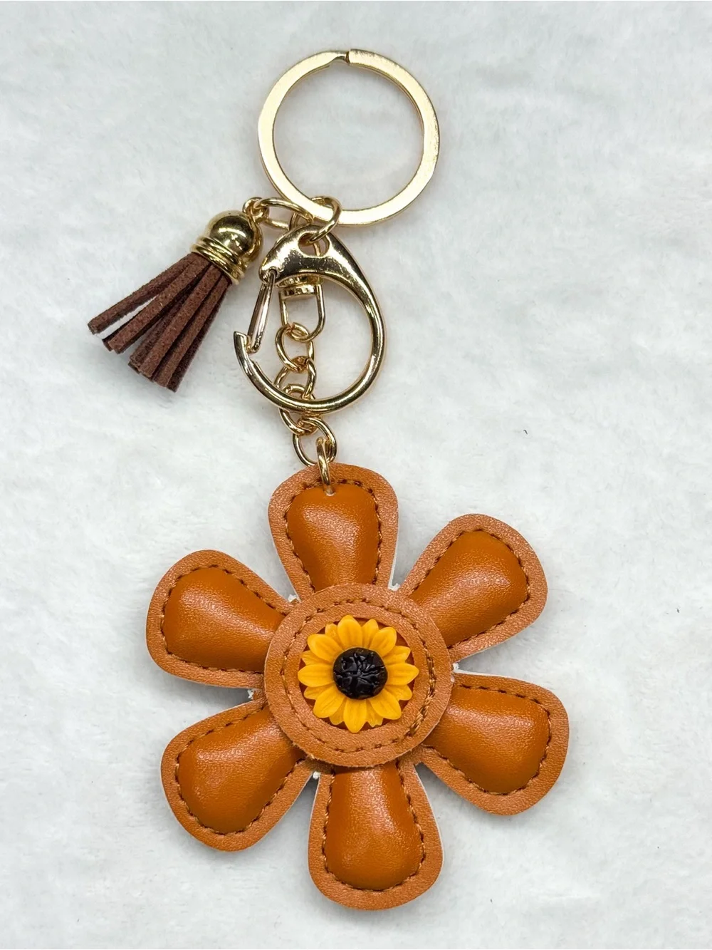 Brown Flower & Sunflower Bag Charm Keychain